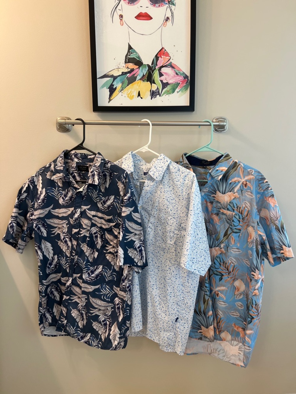 Set of 3, 100% Cotton Tropical Button-Down Shirts
